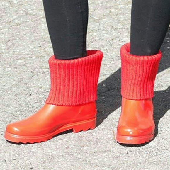 Women's Rainboots, Ankle Waterproof Rain Boots with Cuff, RB-1906, Red - Picture 1 of 4